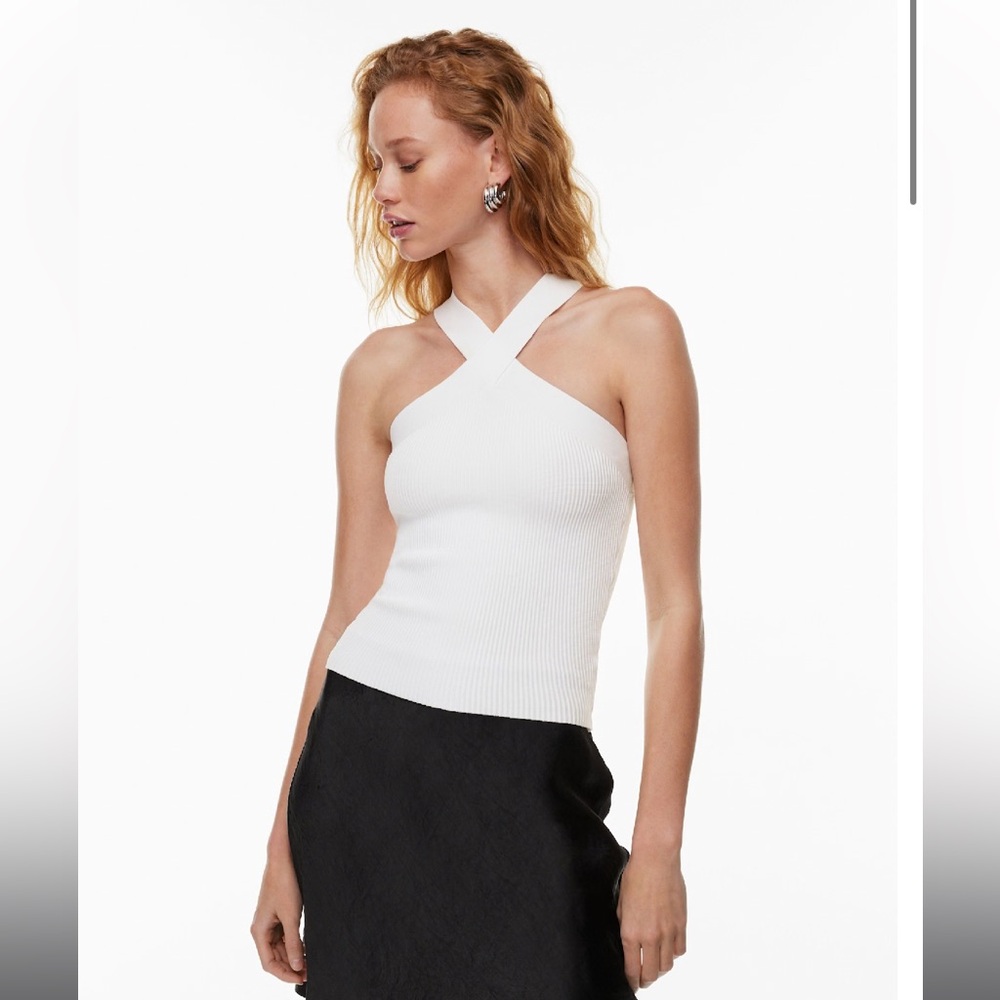 Aritzia Babaton Rib-knit Cross-cross Halter Tank, M, White